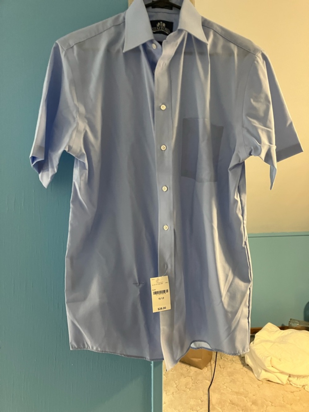 Stafford Light Blue Short Sleeve Dress Shirt